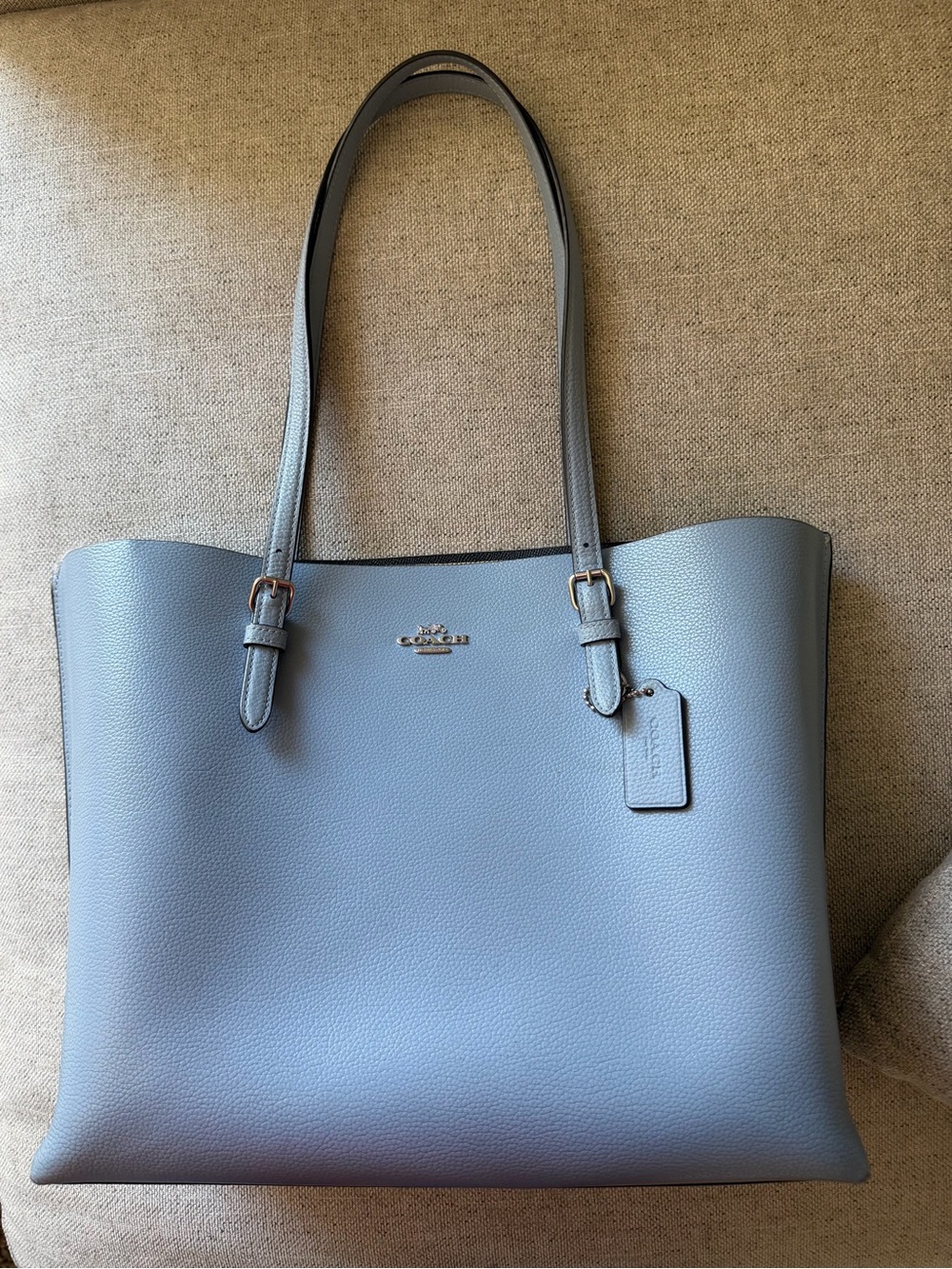 Coach Light Blue Leather Tote with Dual Straps